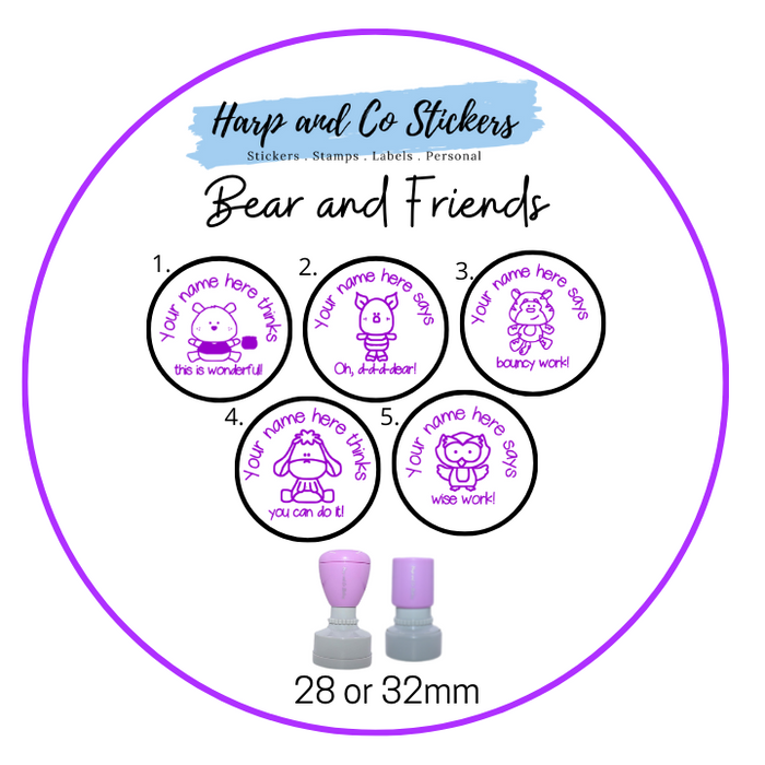 28 or 32mm Personalised Stamp Bundle - 5 Bear and Friends Stamps