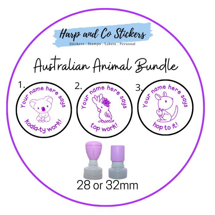 28 or 32mm Personalised Stamp Bundle - 3 Australian Animals stamps