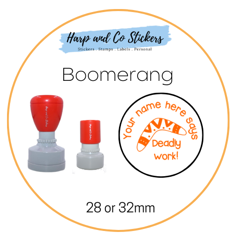 28 or 32mm Personalised Round Stamp - *Boomerang* - Great for the classroom!