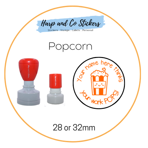 28 or 32mm Personalised Round Stamp - *Popcorn* - Great for the classroom!