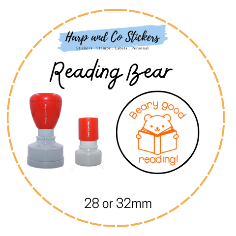28 or 32mm Round Stamp - Reading Bear