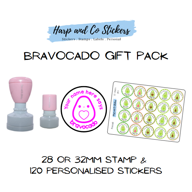 Gift Pack 28 or 32mm Stamp + 120 Stickers - Bravocado