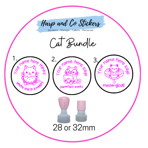 28 or 32mm Personalised Stamp Bundle - 3 Cats Stamps