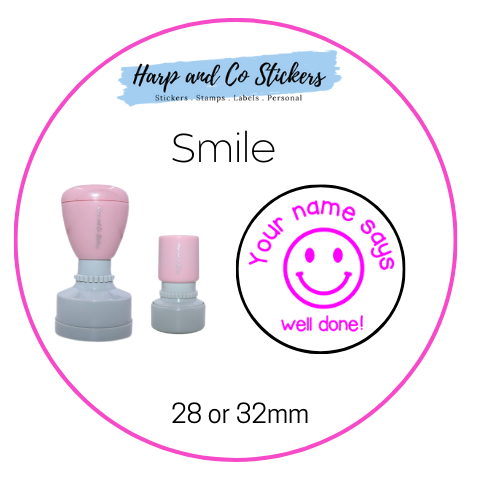 28 or 32mm Personalised Round Stamp - *Smile* - Great for the classroom!