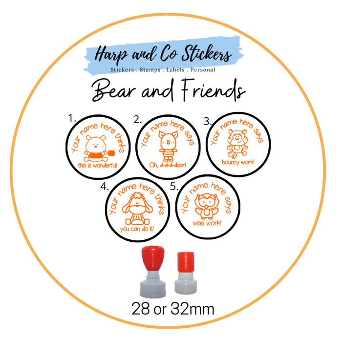 28 or 32mm Personalised Stamp Bundle - 5 Bear and Friends Stamps