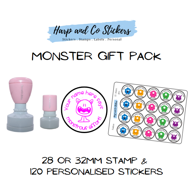 Gift Pack 28 or 32mm Stamp + 120 Stickers - Monster