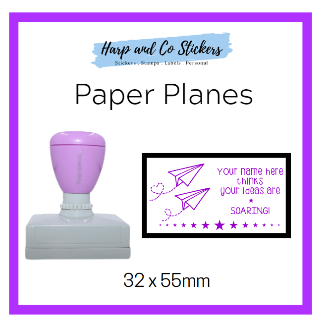 Personalised Rectangle 32 x 55mm stamp - Paper Planes