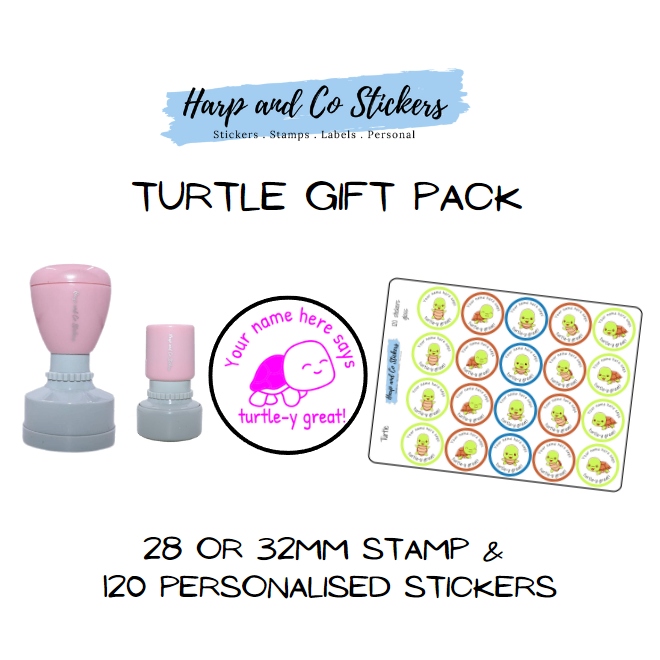 Gift Pack 28 or 32mm Stamp + 120 Stickers - Turtle