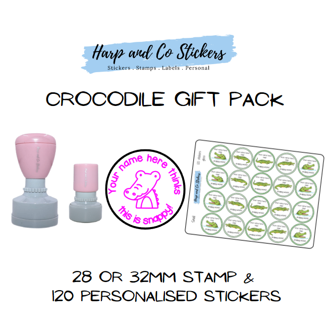 Gift Pack 28 or 32mm Stamp + 120 Stickers - Crocodile