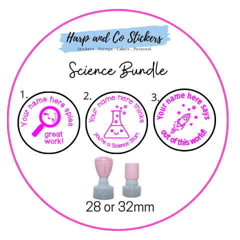 28 or 32mm Personalised Stamp Bundle - 3 Science stamps