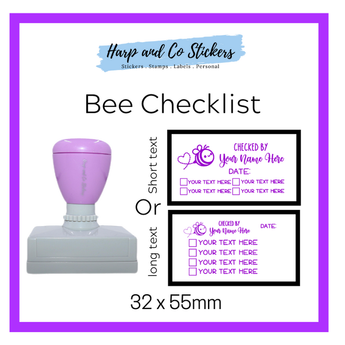 Editable 32 x 55mm - Bee - Personalised Checklist self inking stamp