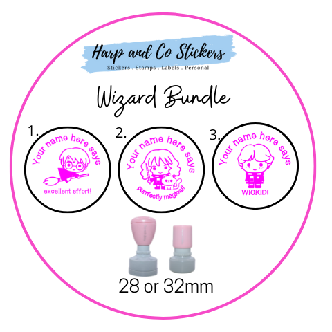 28 or 32mm Personalised Stamp Bundle - 3 Wizard stamps