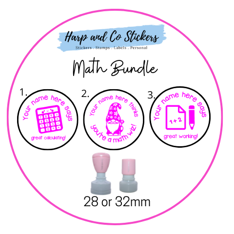 28 or 32mm Personalised Stamp Bundle - 3 Math stamps