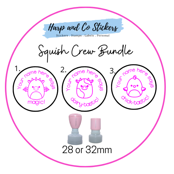 28 or 32mm Personalised Stamp Bundle - 3 Squish Crew stamps