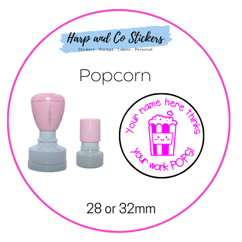 28 or 32mm Personalised Round Stamp - *Popcorn* - Great for the classroom!