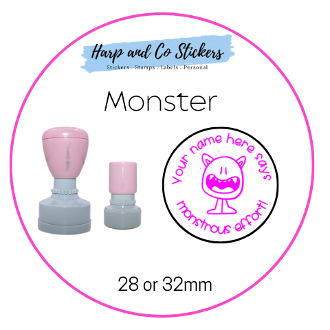 28 or 32mm Personalised Round Stamp - *Monster* - Great for the classroom!