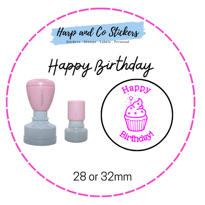28 or 32mm Round Stamp - Happy Birthday