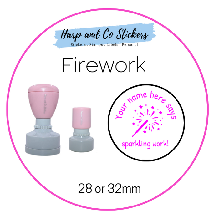 28 or 32mm Personalised Merit Stamp - *Firework* - Great for the classroom!