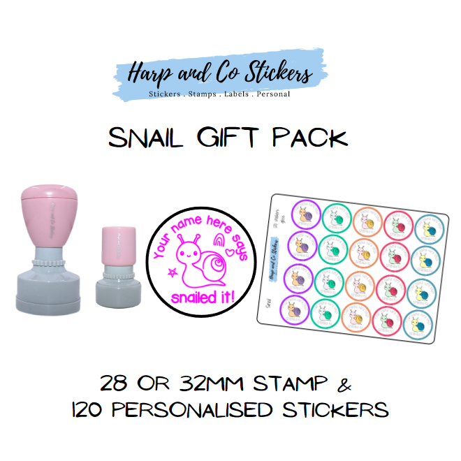 Gift Pack 28 or 32mm Stamp + 120 Stickers - Snail