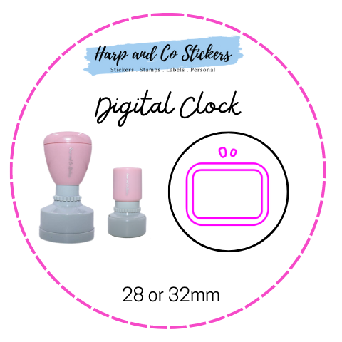 28 or 32mm Round Stamp - Digital Clock
