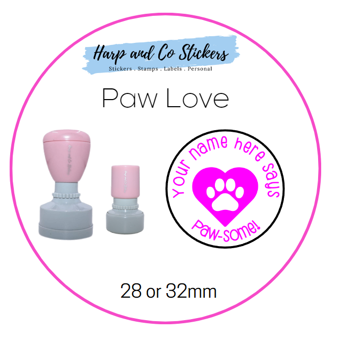 28 or 32mm Personalised Merit Stamp - Paw Love
