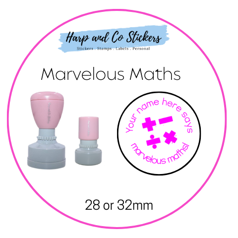 28 or 32mm Personalised Round Stamp - *Marvelous Maths* - Great for the classroom!