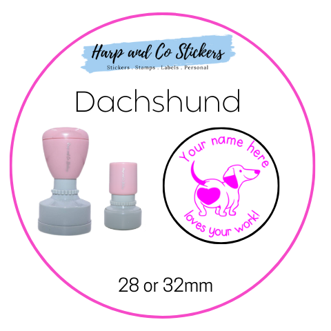 28 or 32mm Personalised Round Stamp - Dachshund