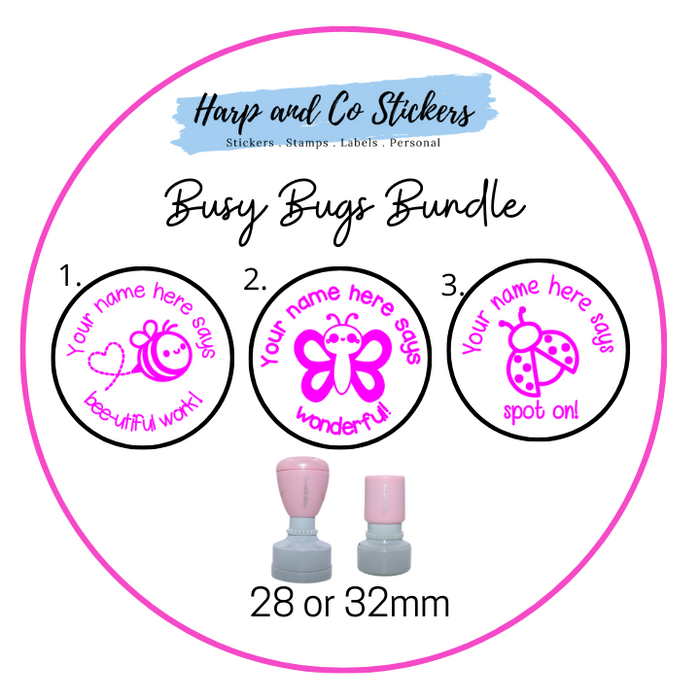 28 or 32mm Personalised Stamp Bundle - 3 Busy Bugs stamps