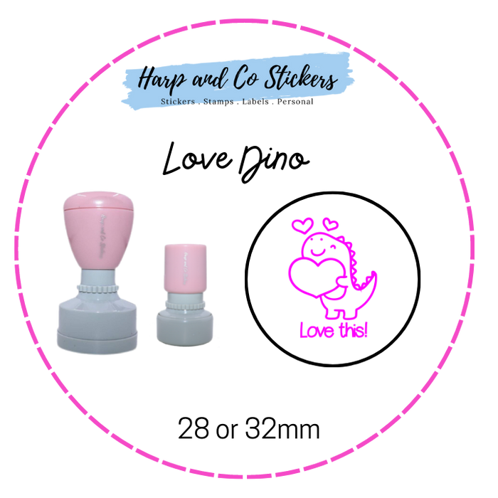 28 or 32mm Round Stamp - Love Dino