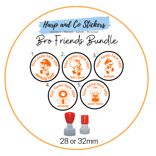 28 or 32mm Personalised Stamp Bundle - 5 Bro and Friends Stamps