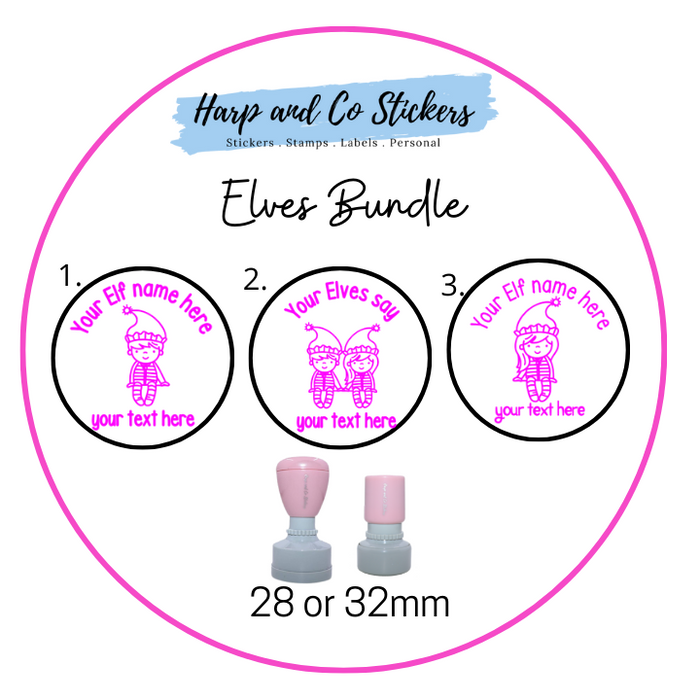 28 or 32mm Personalised Stamp Bundle - 3 Elves Stamps