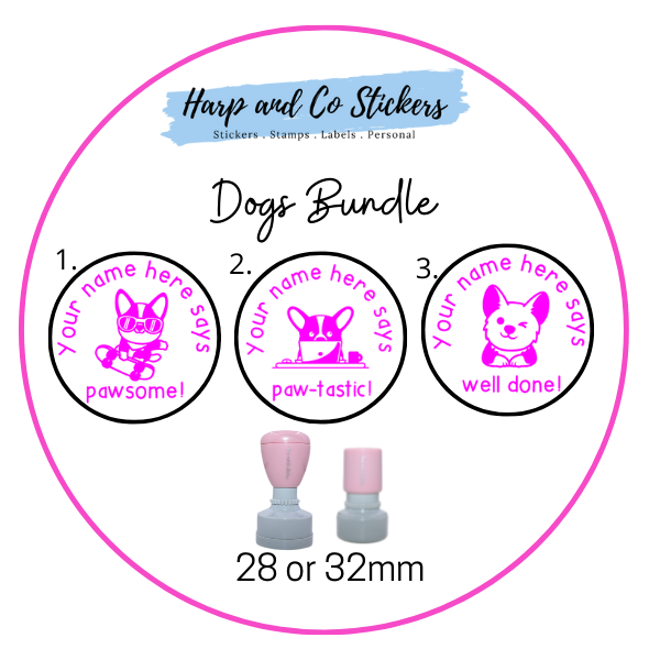 28 or 32mm Personalised Stamp Bundle - 3 Dogs Stamps