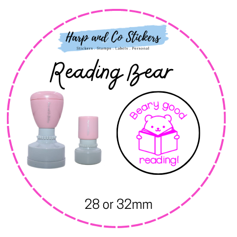 28 or 32mm Round Stamp - Reading Bear