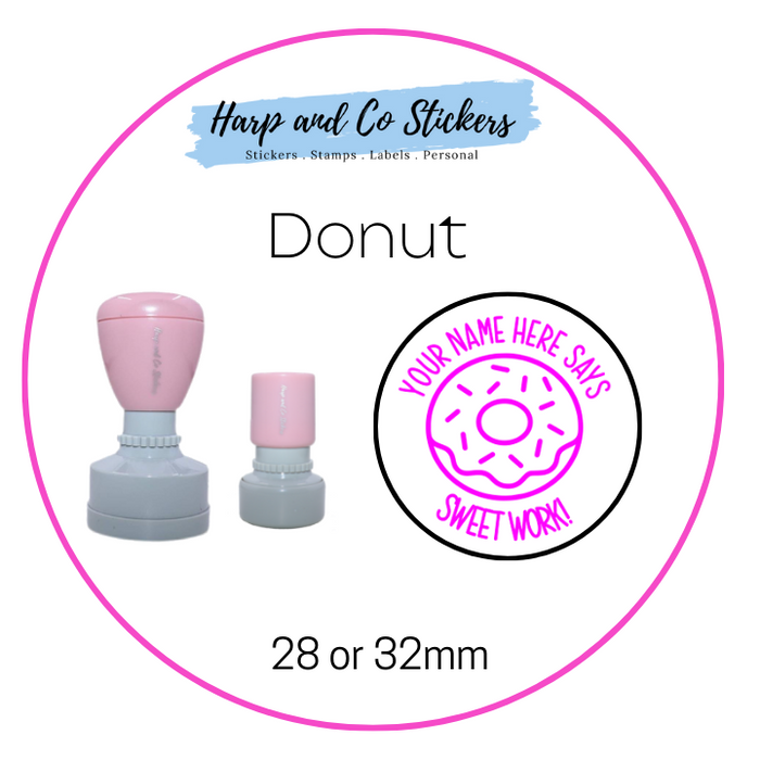 28 or 32mm Personalised Round Stamp - *Donut* - Great for the classroom!