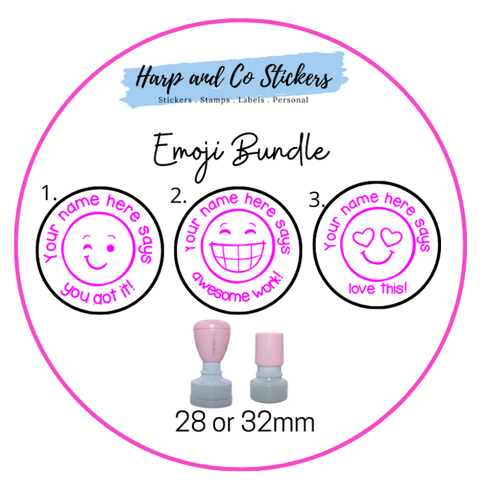 28 or 32mm Personalised Stamp Bundle - 3 Emoji stamps