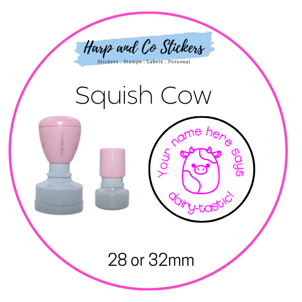 28 or 32mm Personalised Merit Stamp - Squish Cow
