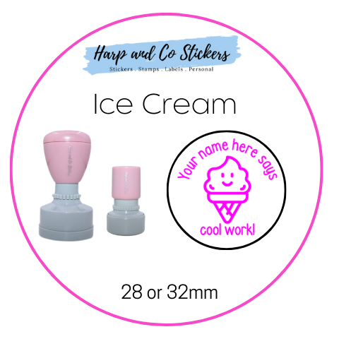 28 or 32mm Personalised Round Stamp - *Ice Cream* - Great for the classroom!