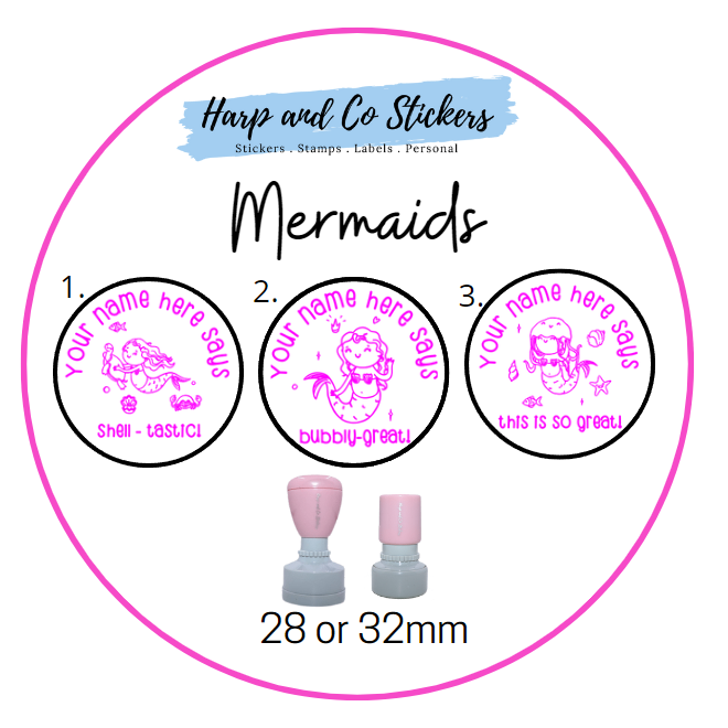 28 or 32mm Personalised Stamp Bundle - 3 Mermaid Stamps