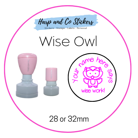 28 or 32mm Personalised Round Stamp - *Wise Owl* - Great for the classroom!