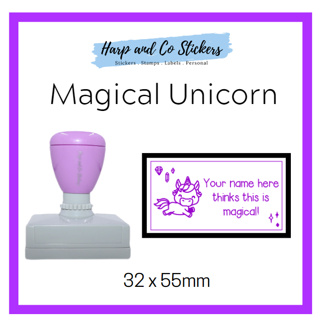 Personalised Rectangle 32 x 55mm stamp - Magical Unicorn