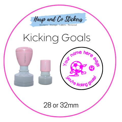 28 or 32mm Personalised Round Stamp - *Kicking Goals* - Great for the classroom!