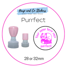 28 or 32mm Personalised Round Stamp - *Purrfect* - Great for the classroom!