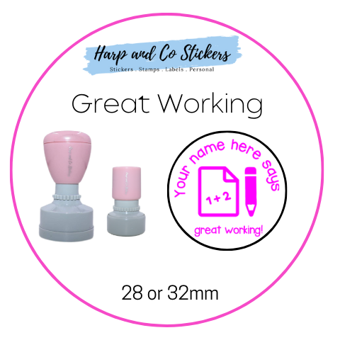 28 or 32mm Personalised Round Stamp - *Great Working* - Great for the classroom!