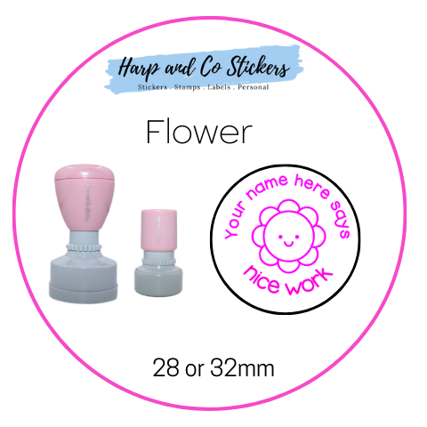 28 or 32mm Personalised Round Stamp - *Flower* - Great for the classroom!