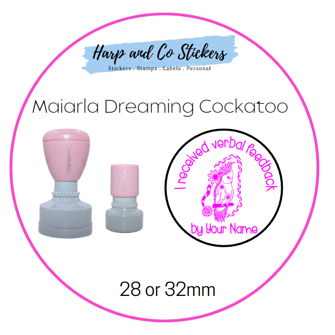 28 or 32mm Personalised Merit Stamp - Maiarla Dreaming Cockatoo