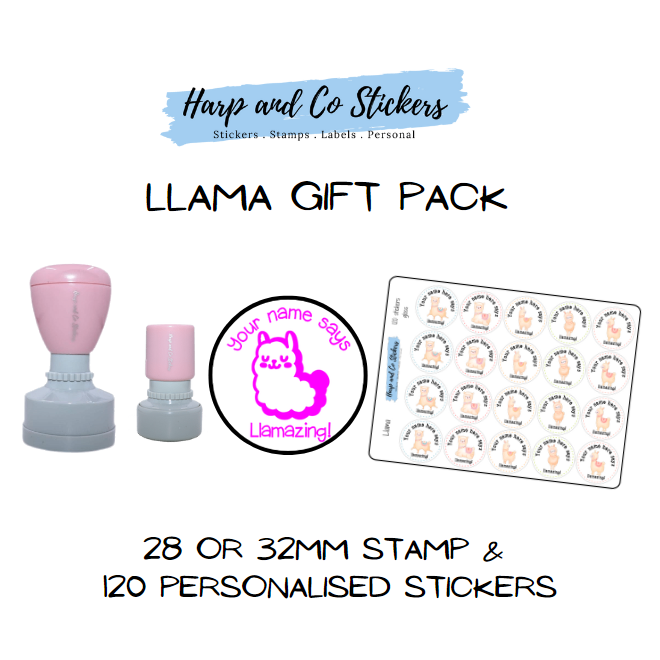 Gift Pack 28 or 32mm Stamp + 120 Stickers - Llama