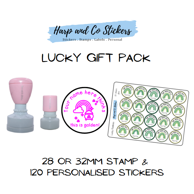 Gift Pack 28 or 32mm Stamp + 120 Stickers - Lucky