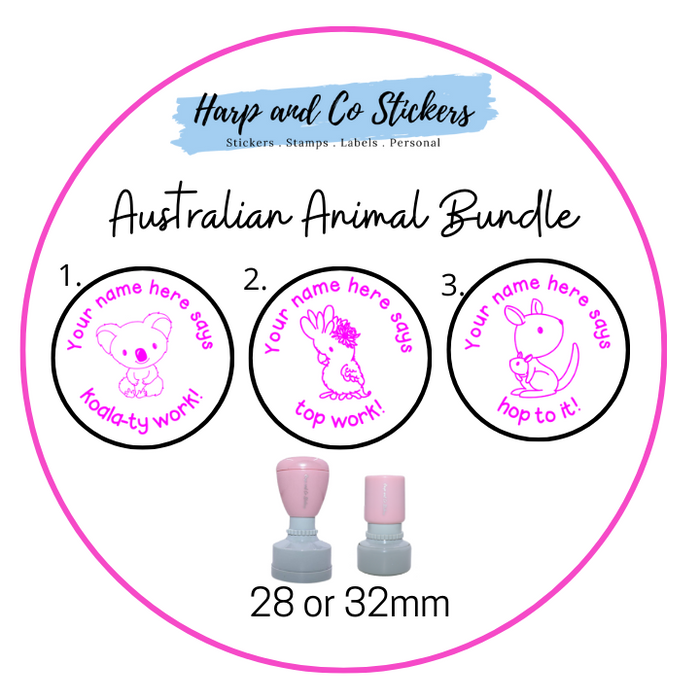 28 or 32mm Personalised Stamp Bundle - 3 Australian Animals stamps