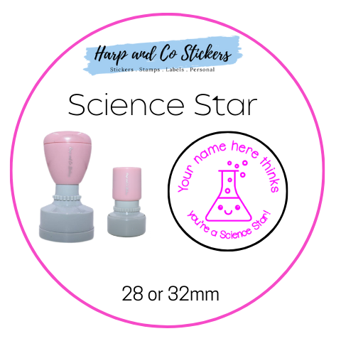 28 or 32mm Personalised Round Stamp - Science Star