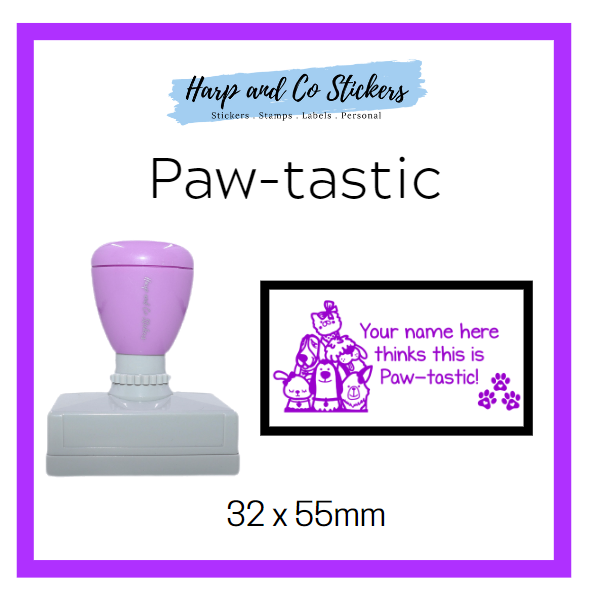 Personalised Rectangle 32 x 55mm stamp - Paw-tastic!